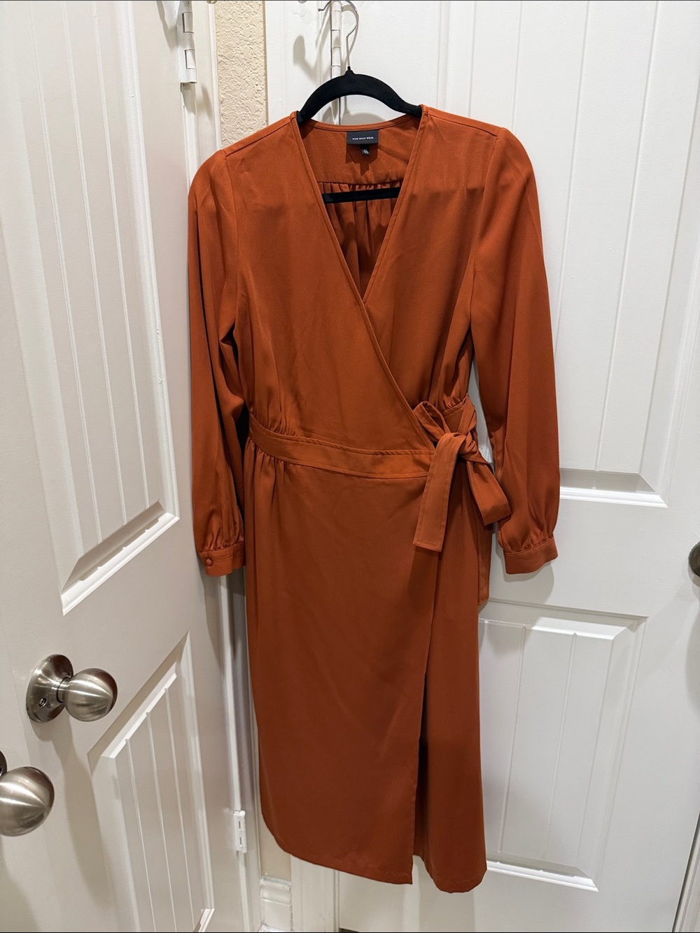 Who What Wear Rust Wrap Midi Dress with Tie Waist